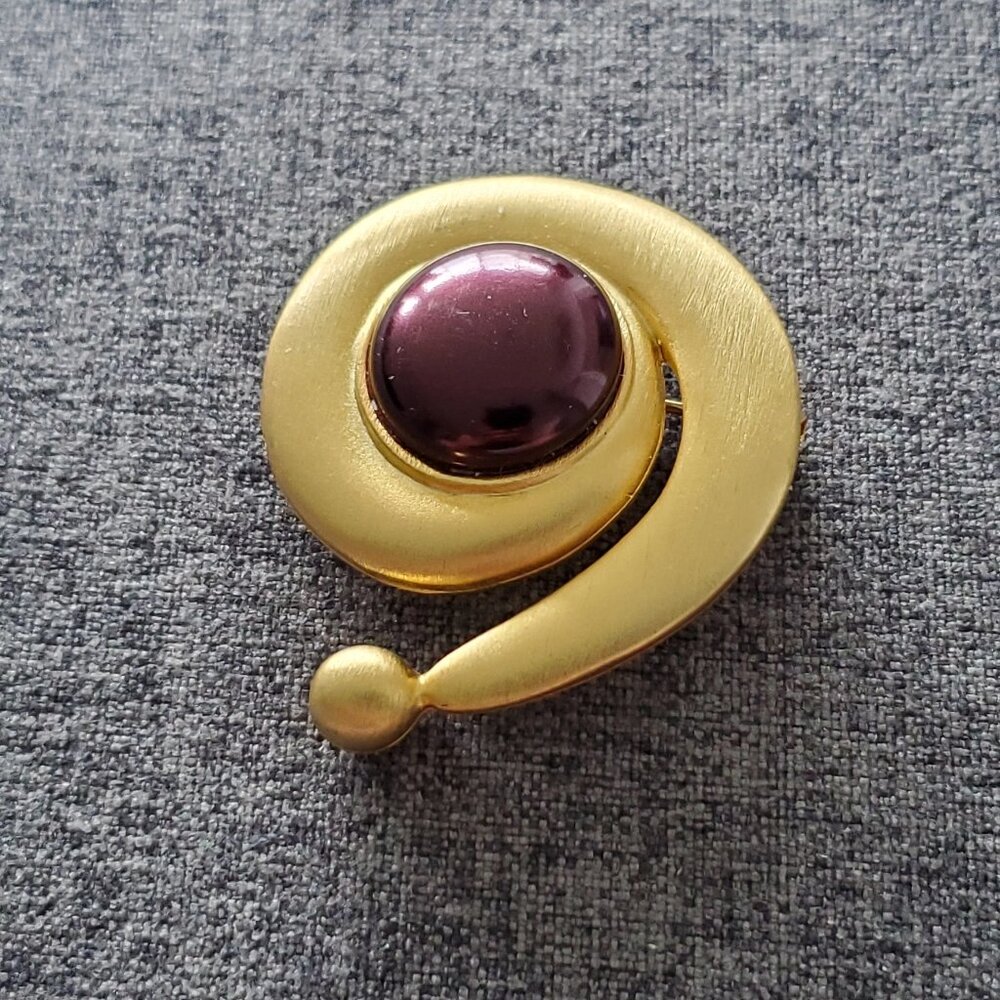 Vintage Signed Darlene Matte Gold-tone Abstract Brooch